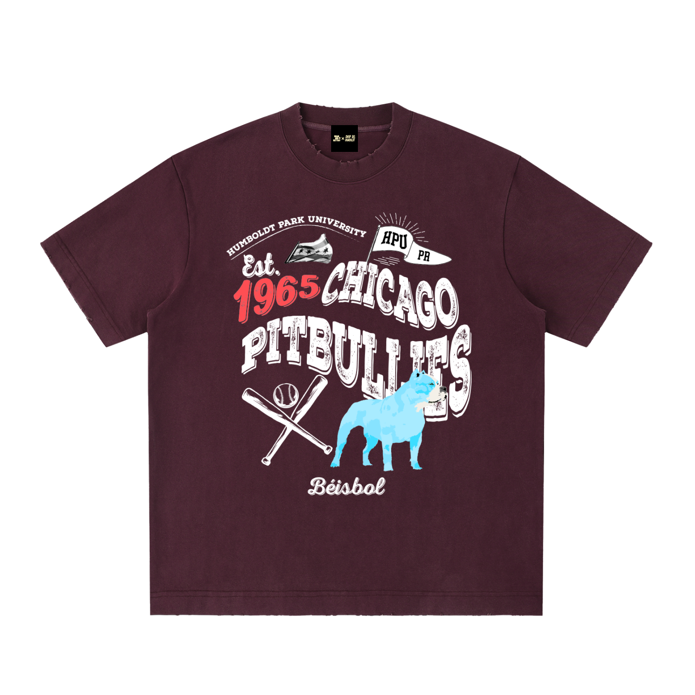 HPU "DE LA PULGA" PITBULLIES BEISBOL VINTAGE SPORTS TEE