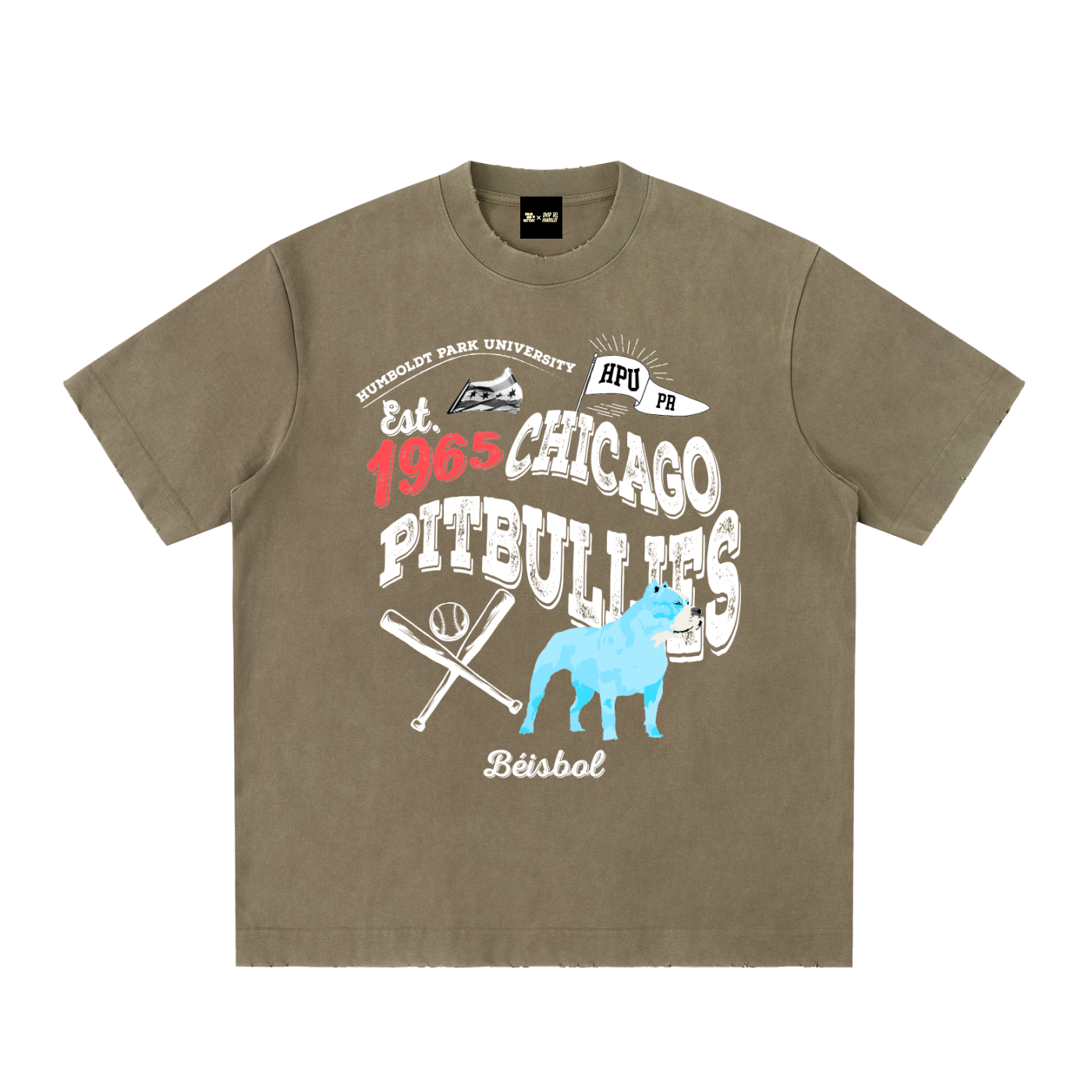 HPU "DE LA PULGA" PITBULLIES BEISBOL VINTAGE SPORTS TEE
