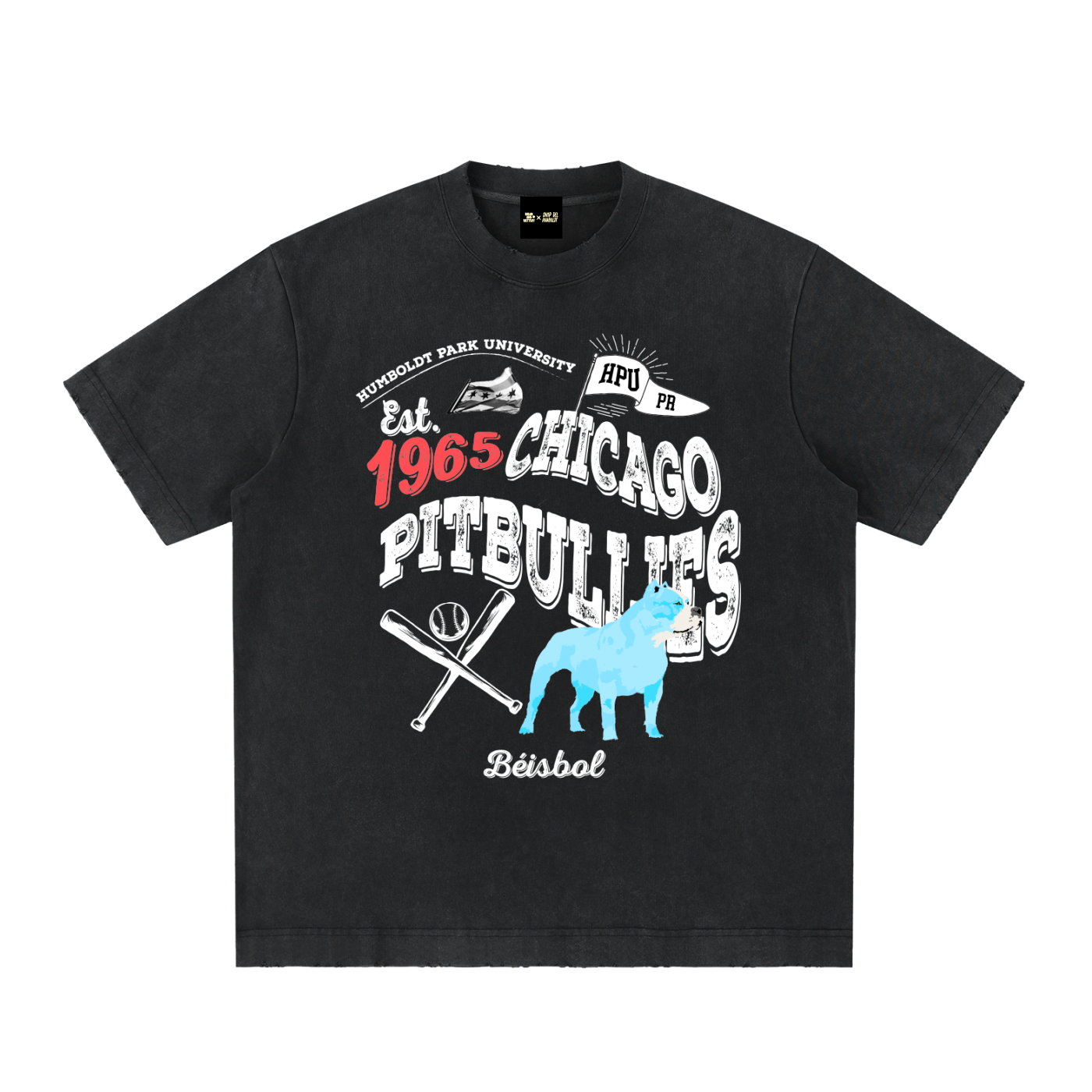 HPU "DE LA PULGA" PITBULLIES BEISBOL VINTAGE SPORTS TEE