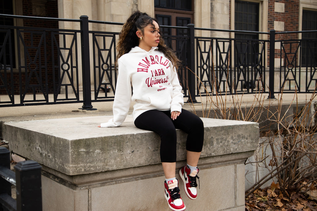 HUMBOLDT PARK UNIVERSITY CREMA "GUAYABA" RED KANGAROO POCKET HOODIE