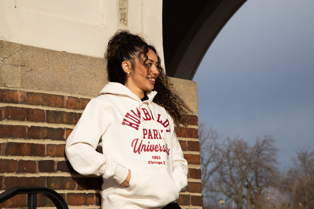 HUMBOLDT PARK UNIVERSITY CREMA "GUAYABA" RED KANGAROO POCKET HOODIE