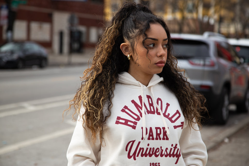 HUMBOLDT PARK UNIVERSITY CREMA "GUAYABA" RED KANGAROO POCKET HOODIE