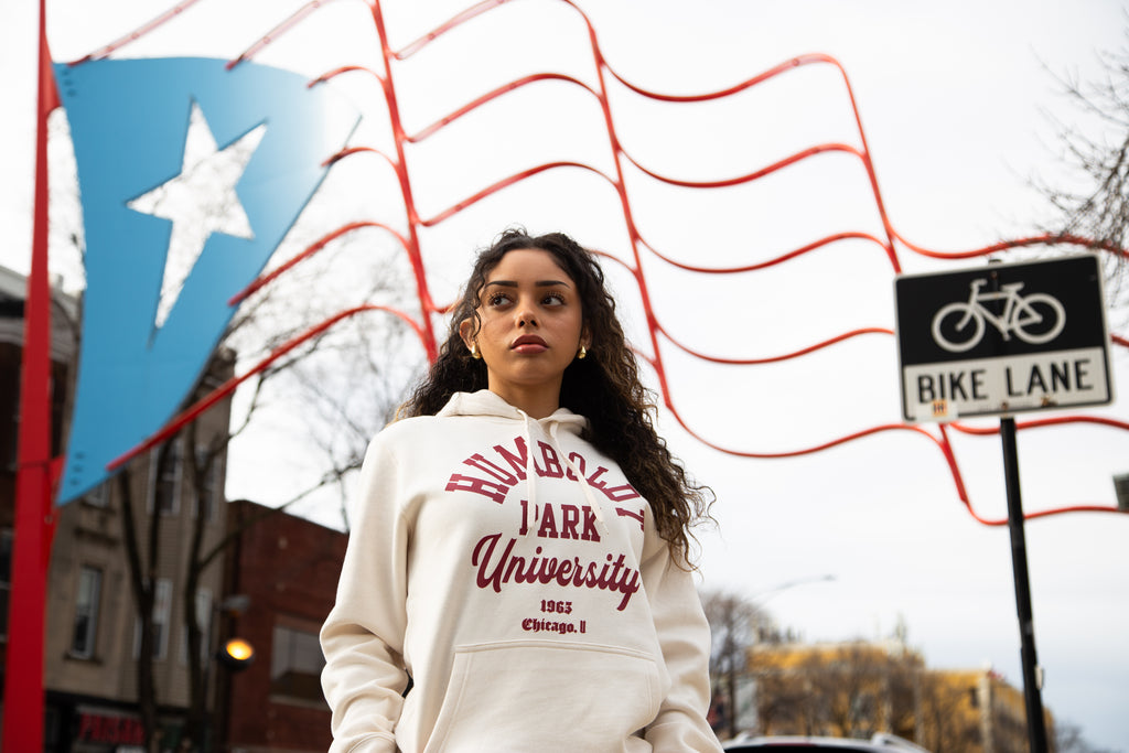 HUMBOLDT PARK UNIVERSITY CREMA "GUAYABA" RED KANGAROO POCKET HOODIE